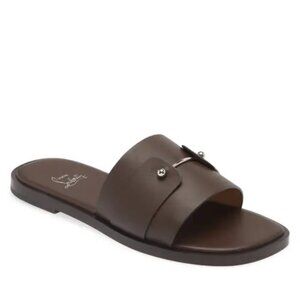 Christian Louboutin CHAMBELIMULE Men Leather Flat Mule Sandals Slides Shoes